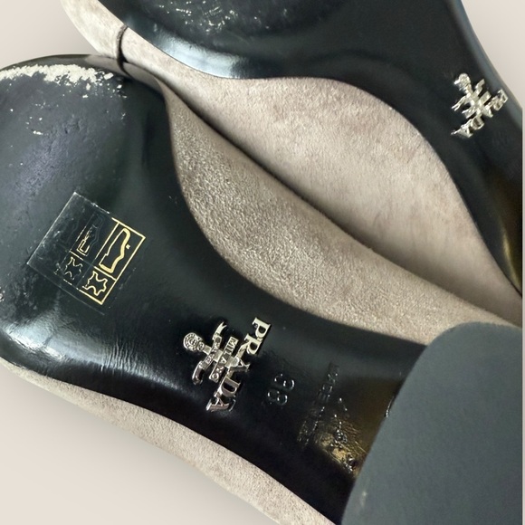 AUTHENTIC Prada | Vintage Gold Hardware Suede Pumps | Size 38 - Picture 10 of 13